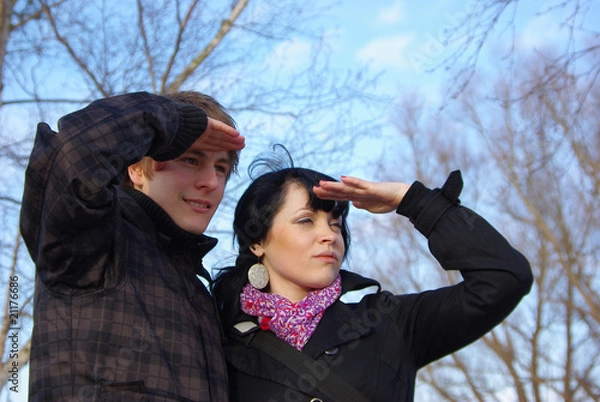 Fototapeta Young couple is looking for something