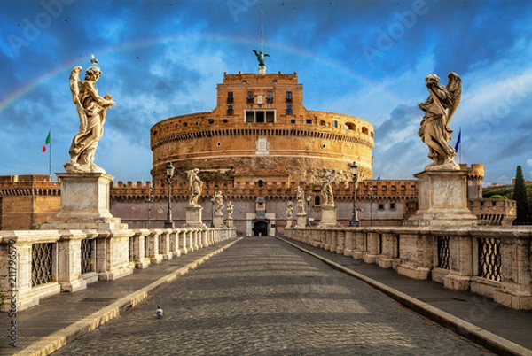 Fototapeta Mauzoleum Hadriana, zwykle znane jako Castel Sant Angelo i most Sant Angelo. Architektura i punkt orientacyjny Rzymu.