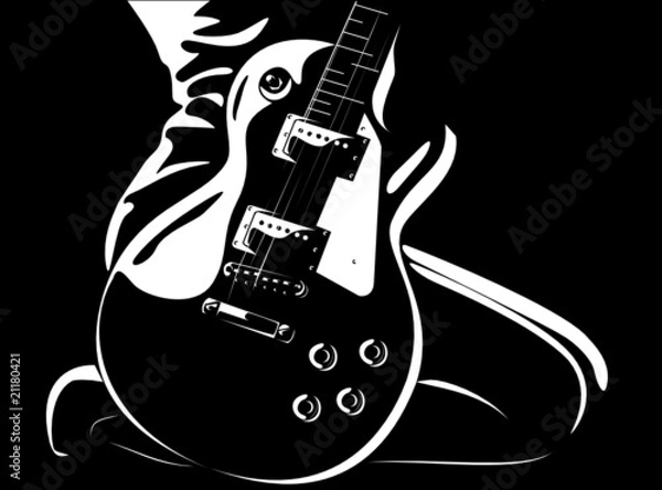 Obraz Vector Series. beautiful girl with a guitar black-white version