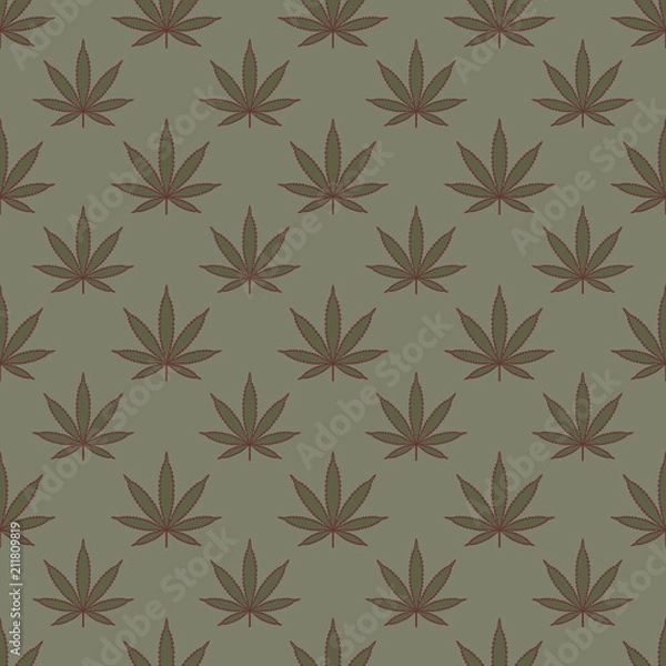 Fototapeta Seamless pattern with marijuana leaf. Cannabis background. Pattern can be used for fabric design, wallpaper, wrapping papers. Isolated vector illustration.
