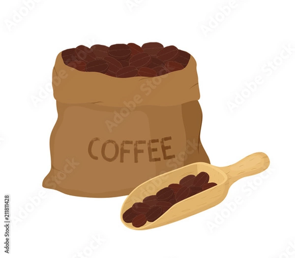 Obraz Vector canvas coffee bag with scoop, package