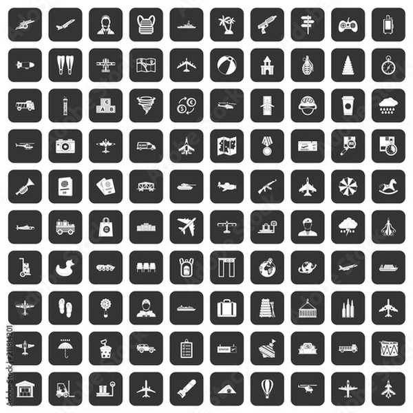 Fototapeta 100 plane icons set in black color isolated vector illustration