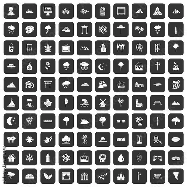 Fototapeta 100 scenery icons set in black color isolated vector illustration