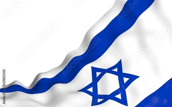 Fototapeta The flag of Israel. State symbol of the State of Israel. A blue Star of David between two horizontal blue stripes on a white field. 3d illustration