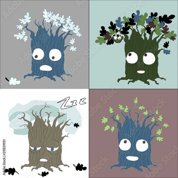 Fototapeta Seasonal tree changes vector characters