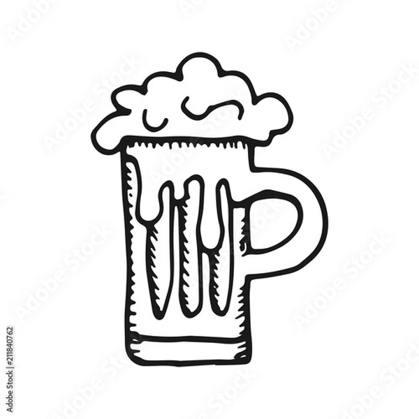 Fototapeta beer mug with foam simple sketch vector isolated