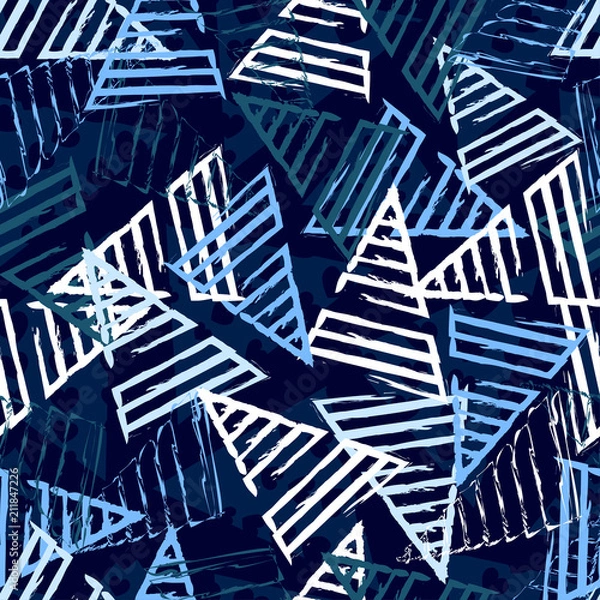 Fototapeta Abstract sport seamless pattern for girls, boys, clothes. Creative sport vector background with geometric figures,triangle. Funny sport wallpaper for textile and fabric. Fashion style. Colorful bright