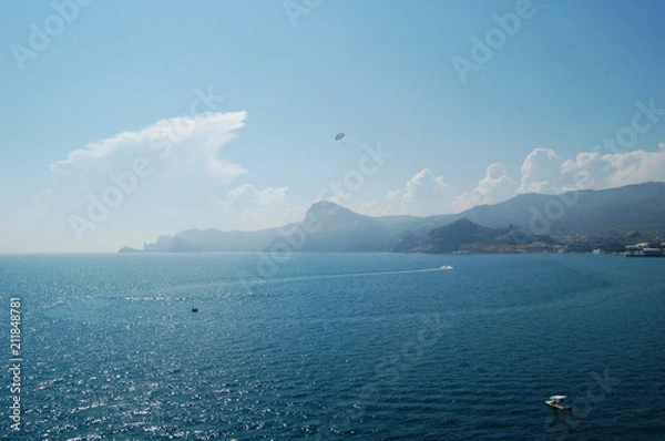 Fototapeta sea, rocks, trees and sky