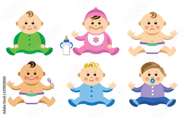 Fototapeta Vector illustration of babies in flat style