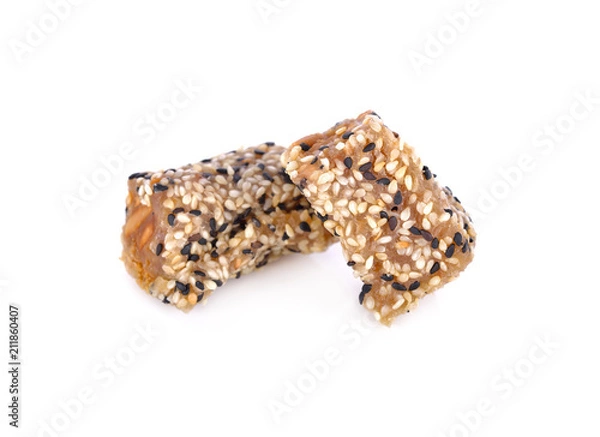 Obraz sweetened white and black sesame roll with peanut on white background