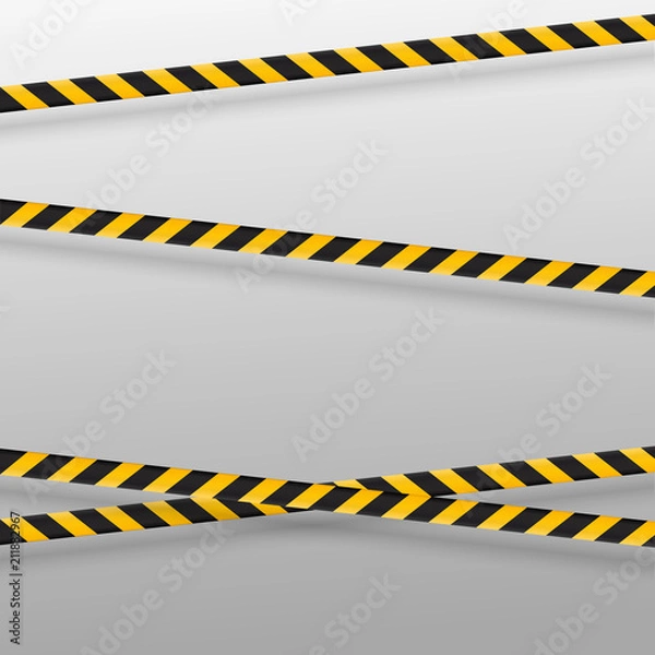 Fototapeta Black and yellow caution lines isolated. Realistic warning tapes. Danger signs. Vector background.
