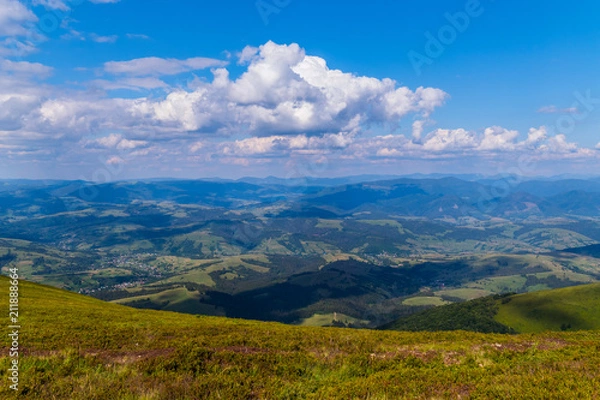 Fototapeta Carpathian plains with a lawn in the foreground