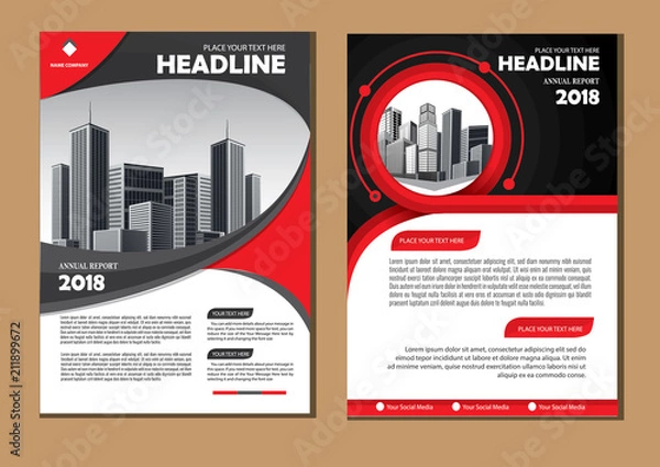 Fototapeta Brochure design, cover modern layout, annual report, poster, flyer in A4 with colorful triangles, geometric shapes for tech, science, market with light background