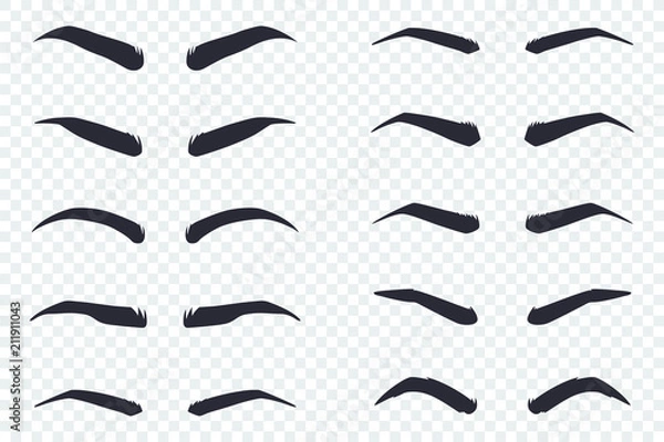 Fototapeta Male and female eyebrows of different shapes. Vector cartoon flat icons set isolated on transparent background.
