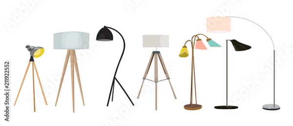 Fototapeta vector lighting lamp illustration. floor lamp, table lamp. interior design elements collection. realistic looking lamps. 