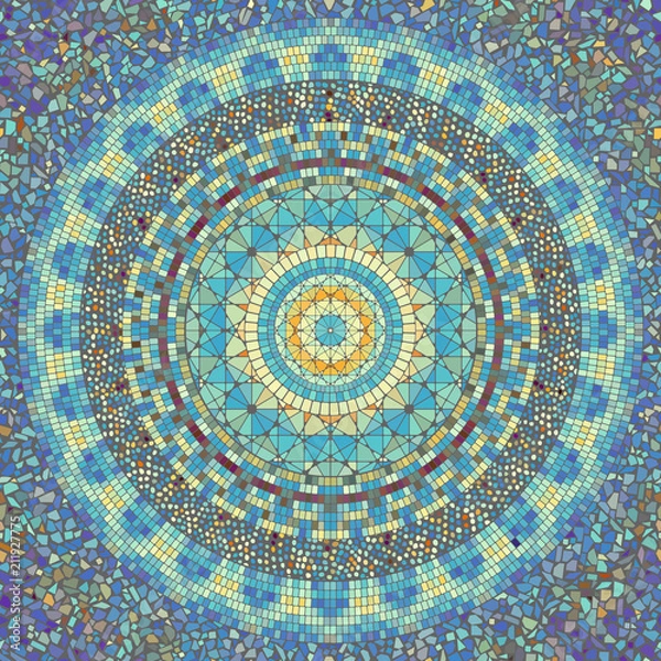 Fototapeta Seamless background pattern. Round mosaic art pattern of different tile textures.