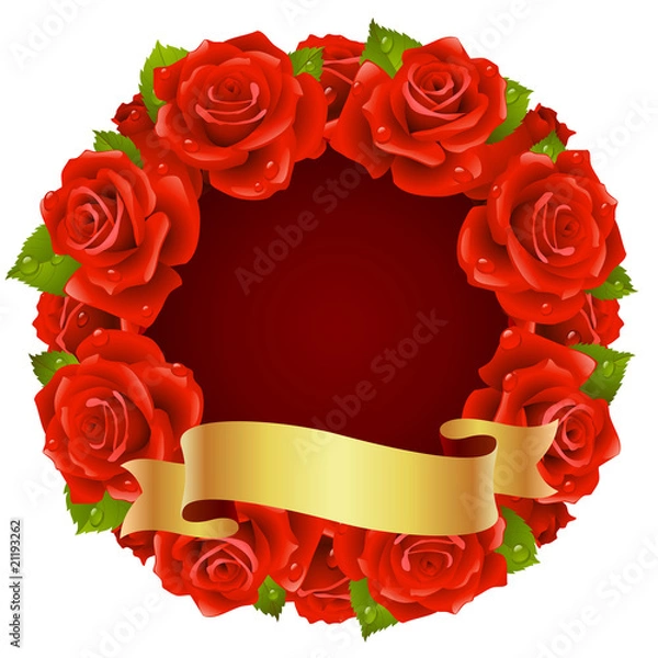 Obraz Vector red Rose Frame in the shape of round