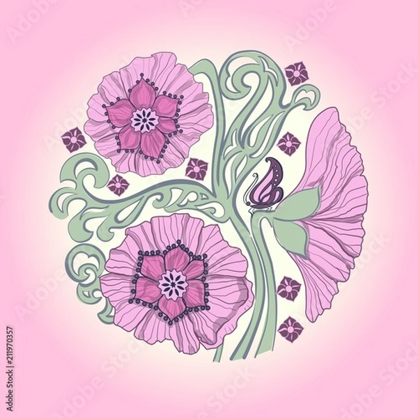 Fototapeta  Рink flowers in a circle on a pink background jpeg