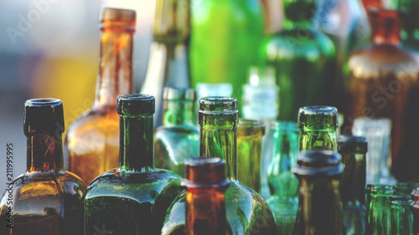 Obraz collection of old glass bottles, toned
