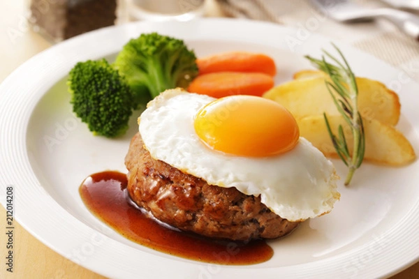 Fototapeta エッグハンバーグステーキ　Egg on the hamburger Steak
