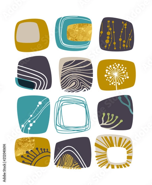 Fototapeta Abstract retro background, teal, yellow and gold elements, vector illustration