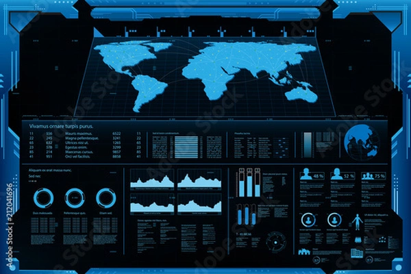 Obraz Futuristic element panel.World map data analysis information.vector and illustration.