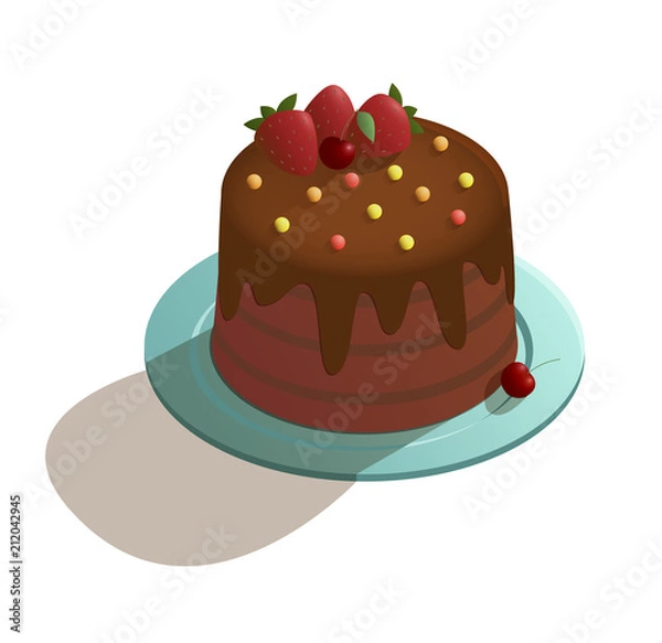 Fototapeta Chocolate cake in isometric style