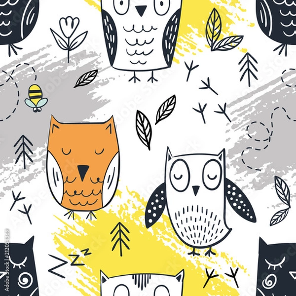 Obraz Cute vector seamless pattern with owls