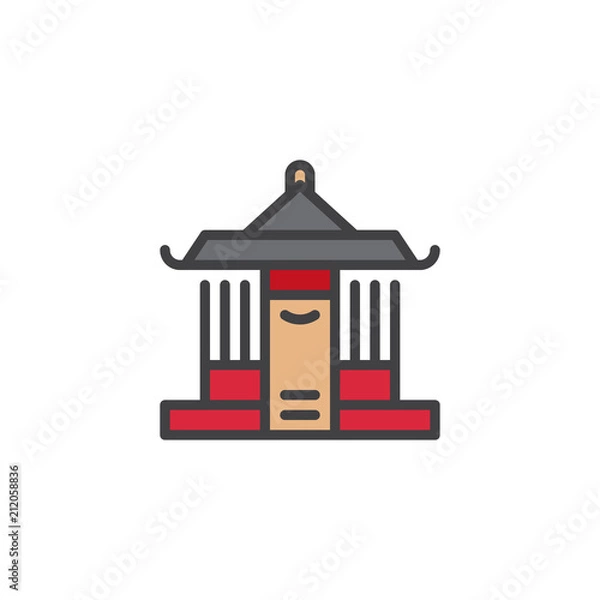 Fototapeta Shinto shrine building filled outline icon, line vector sign, linear colorful pictogram isolated on white. Pagoda symbol, logo illustration. Pixel perfect vector graphics