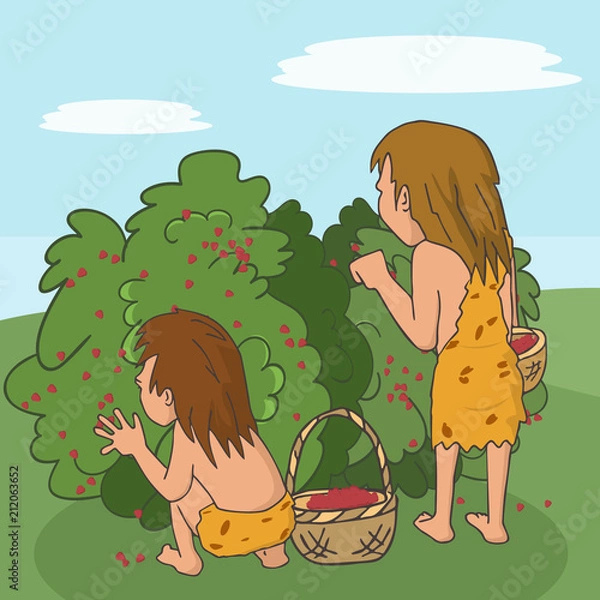 Obraz prehistoric humans picking berries