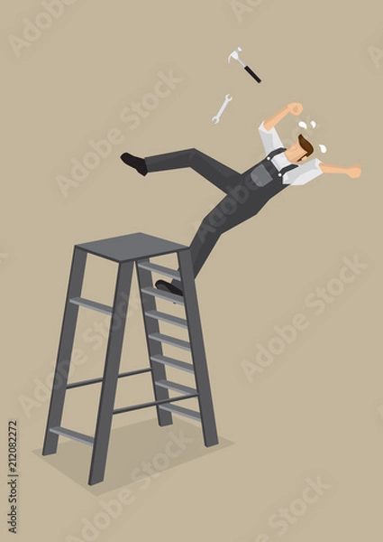 Obraz Worker Falling from Ladder Vector Illustration