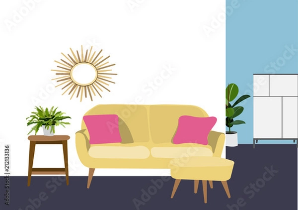 Fototapeta vector interior design illustration. living room furniture. sitting room decor.