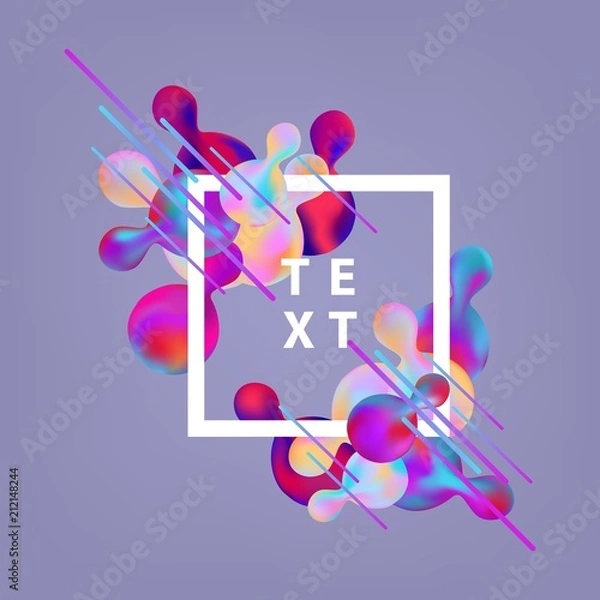 Fototapeta Trendy background template with vibrant gradient pink blue colors abstract round shapes flow, square frame with text space. Vector modern poster, banner, presentation layout, minimal style backdrop.