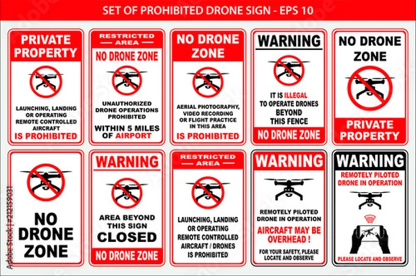 Fototapeta set of prohibited drone sign - easy to modify