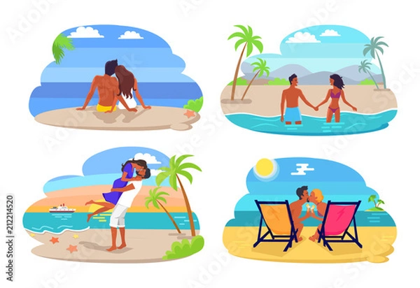 Fototapeta Couple Seaside Collection Vector Illustration
