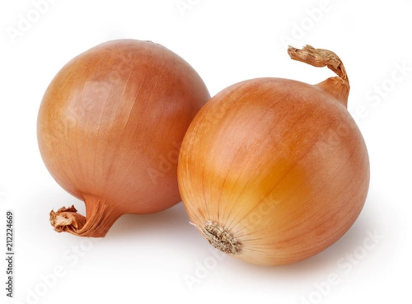 Obraz Two onion bulbs isolated on white background with clipping path