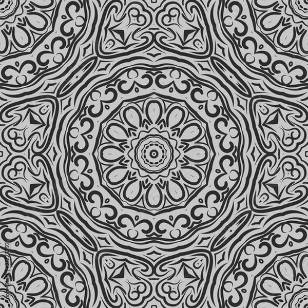 Fototapeta Floral Geometric Pattern with hand-drawing Mandala. Vector super illustration. For fabric, textile, bandana, scarg, print
