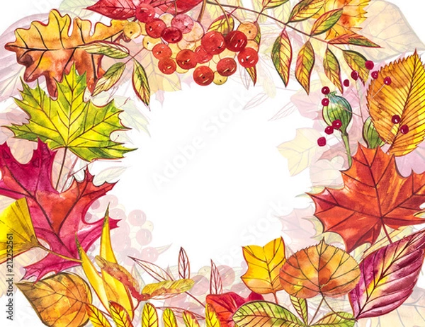 Obraz Autumn template background. Seasonal illustrations.web banner template.watercolor illustration.
