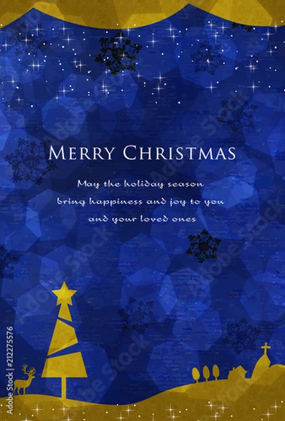 Fototapeta モダンな雰囲気のクリスマスカード 青とゴールド 夜 ポストカードサイズ 