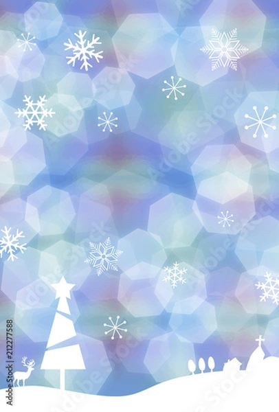Fototapeta モダンな雰囲気のクリスマスカード／背景素材 ハガキサイズ ブルー ホワイト