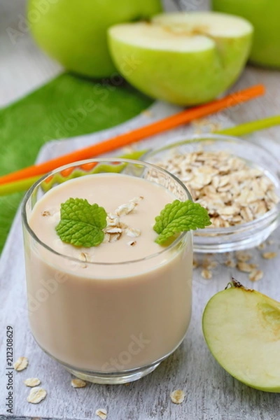 Fototapeta Milk shake with apples and oat