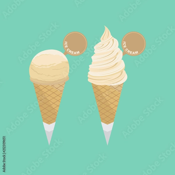 Obraz Soft Ice Cream with Waffle Cone Vector Set 2