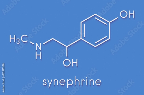 Fototapeta Synephrine herbal stimulant molecule. Present in several Citrus species. Skeletal formula.