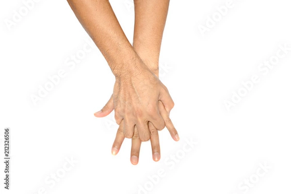 Obraz left and right adult naked  hand  doing CPR  on white background isolated