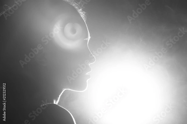 Fototapeta Silhouette of Attractive Body Shape with Fluttering Curl Hair in Smoke
