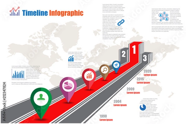 Fototapeta Illuminated 3d business timeline infographic road to reward podium designed for template milestone element modern diagram process technology digital data presentation chart. Vector illustration