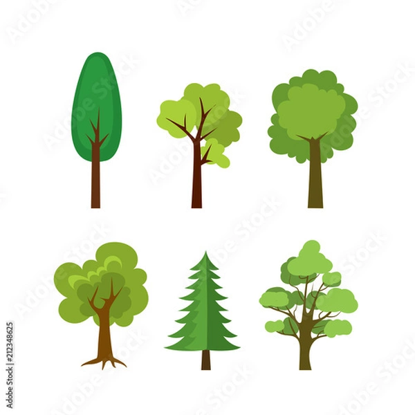 Obraz Six trees set,isolated on white background