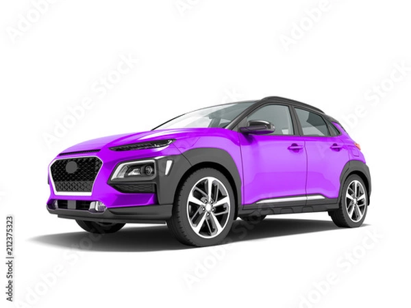 Fototapeta Modern purple car crossover in front 3d render on white background with shadow