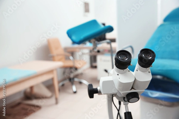 Fototapeta New colposcope in gynecologist office. Health checkup