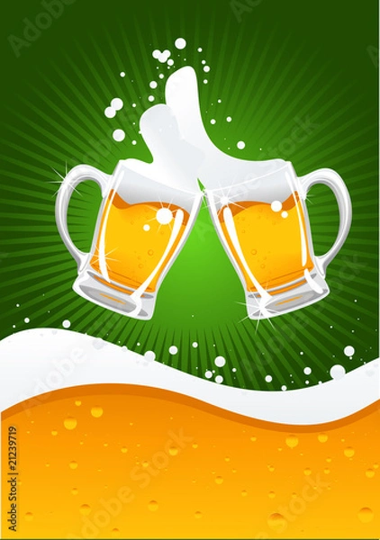 Fototapeta two beer mugs and wave